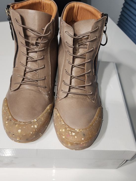 Sheridan Mia Shoes - Sheridan Mia Taupe Lace-Up Ankle Boots with Side Zip New With Imperfections